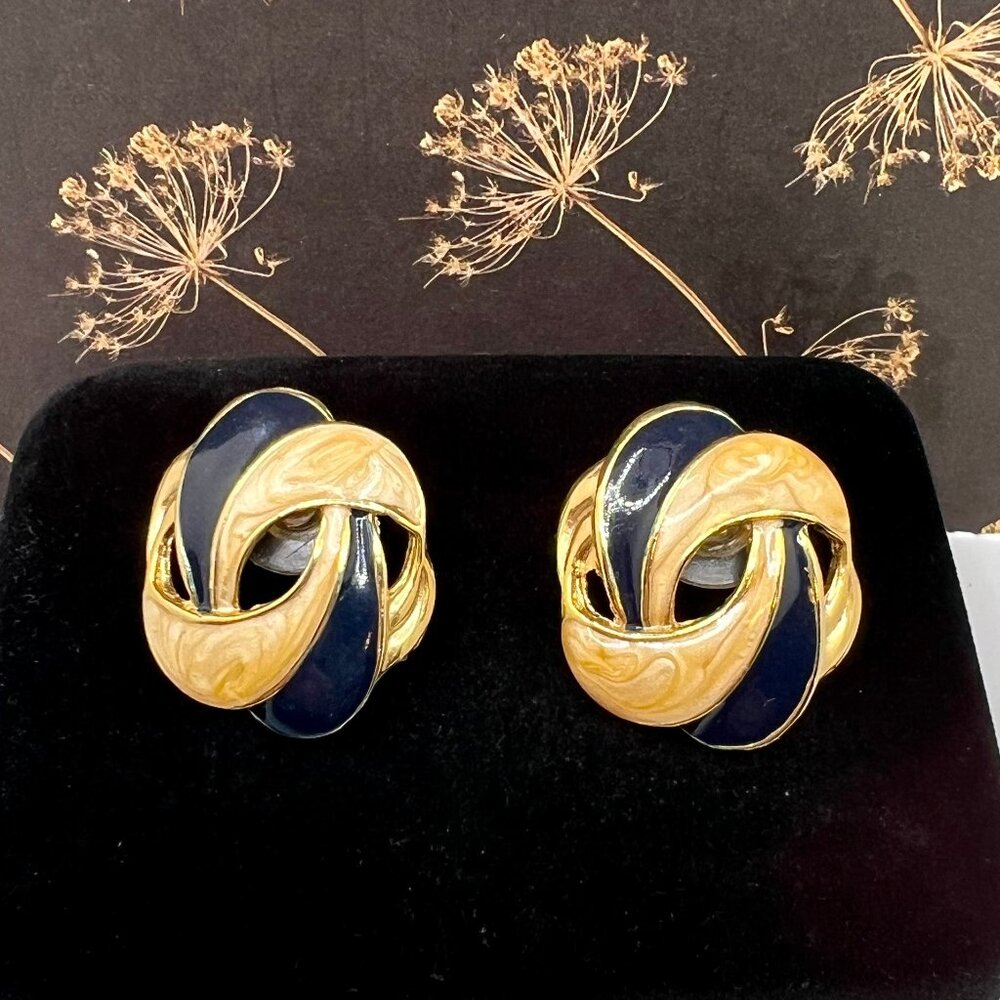 SALE 3/$20**Navy Blue and Swirled Gold Enamel Earrings
